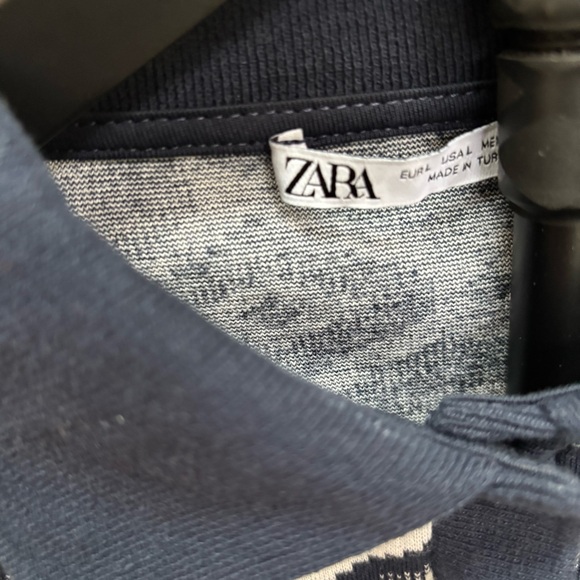 Zara Geometric Deep Navy Blue and White Women's Women’s Size L Long Sleeve Top - Picture 8 of 9